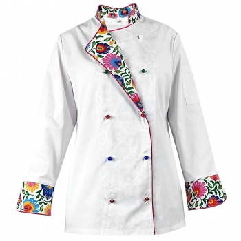 M&C® Bluza kucharska damska biała rekaw długi lamówka wzór W5 (1222) roz. XS