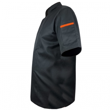 Bluza kucharska czarna krótki rękaw lamówka pomarańcz roz.XL