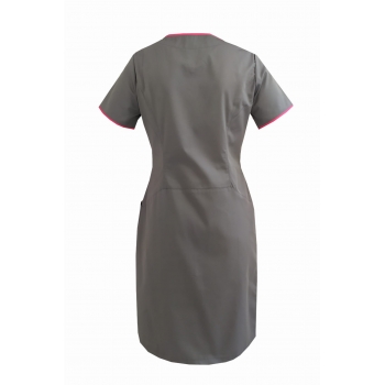 Sukienka medyczna na suwak szara lamówka amarant  roz.48