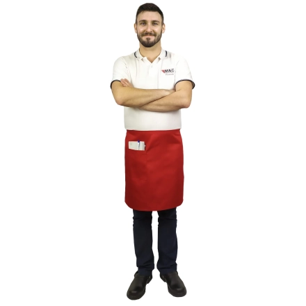 Zapaska długość 50cm czerwona – zapaska kelnerska – odzież gastronomiczna - inne ujęcie