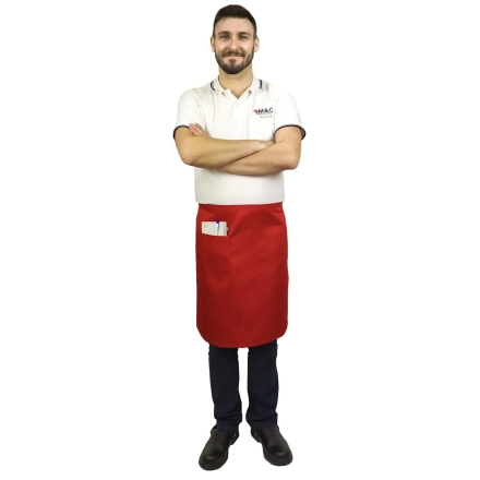 Zapaska długość 60cm czerwona – zapaska kelnerska – odzież gastronomiczna - inne ujęcie