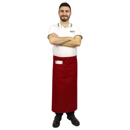 Zapaska długość 90cm czerwona – zapaska kelnerska – odzież gastronomiczna - inne ujęcie