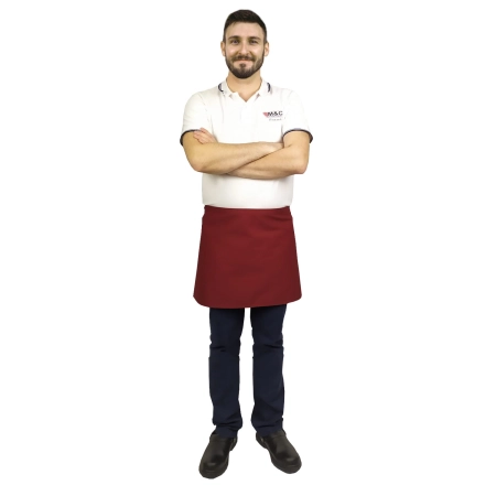 Zapaska długość 40cm bordowa – zapaska kelnerska – odzież gastronomiczna - inne ujęcie