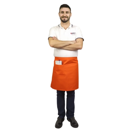 Zapaska długość 50cm pomarańczowa – zapaska kelnerska – odzież gastronomiczna - inne ujęcie