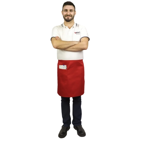 Zapaska długość 50cm czerwona – zapaska kelnerska – odzież gastronomiczna - inne ujęcie