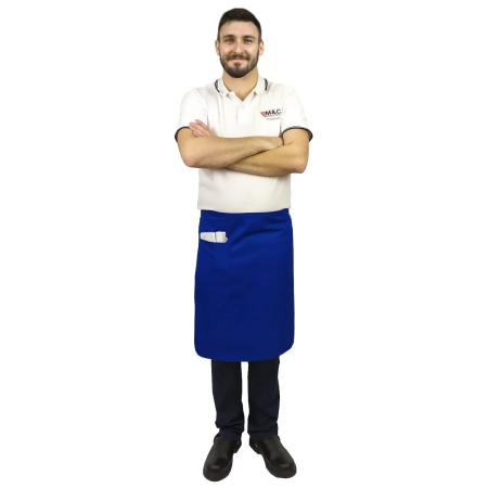 Zapaska długość 60cm chabrowa – zapaska kelnerska – odzież gastronomiczna - inne ujęcie Zapaska długość 60cm chabrowa – zapaska kelnerska – odzież gastronomiczna - inne ujęcie