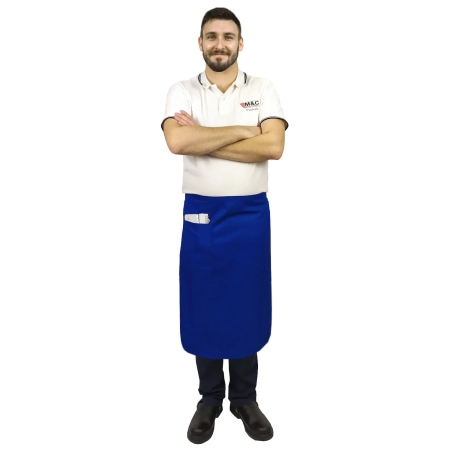 Zapaska długość 75cm chabrowa – zapaska kelnerska – odzież gastronomiczna - inne ujęcie Zapaska długość 75cm chabrowa – zapaska kelnerska – odzież gastronomiczna - inne ujęcie