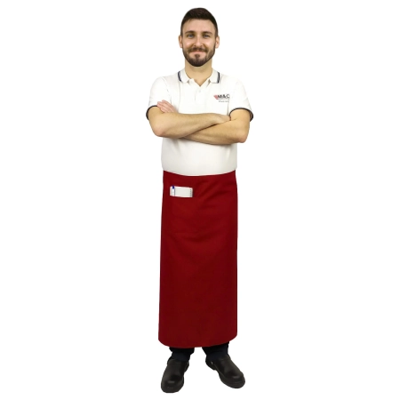 Zapaska długość 90cm czerwona – zapaska kelnerska – odzież gastronomiczna - inne ujęcie