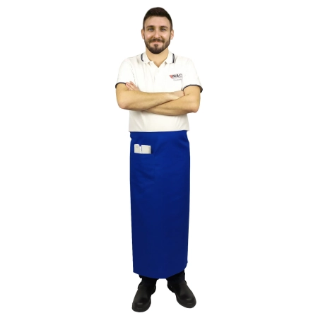 Zapaska długość 90cm chabrowa – zapaska kelnerska – odzież gastronomiczna - inne ujęcie